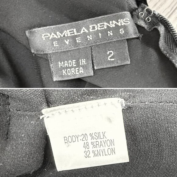 PAMELA DENNIS Vintage Black Silk Asymmetrical Evening Gown Maxi Dress Floral - Picture 9 of 10